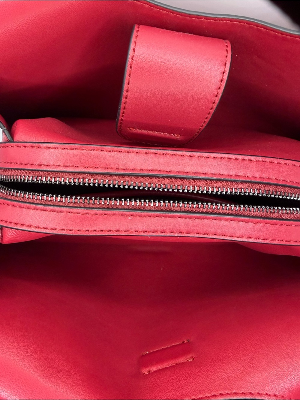 Calvin Klein Shelly Satchel Braided-Handle Red Leather Shoulder Bag - Picture 6 of 10
